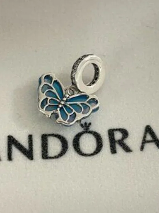 Pandora Blue Murano Glass Butterfly Dangle Charm S925 Sterling Silver with box - Picture 4 of 4